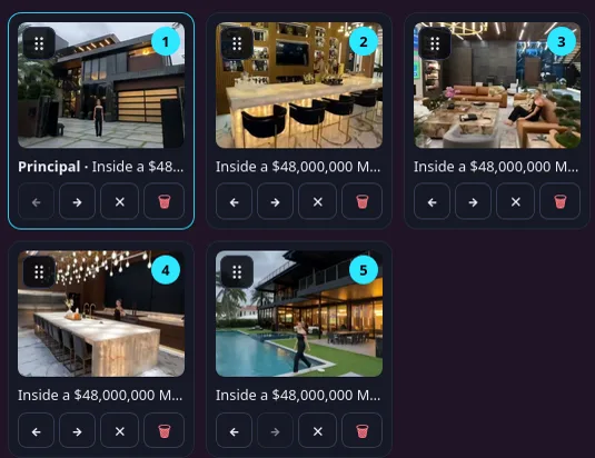 Las 5 fotos del inmueble cargadas en el editor como referencias visuales