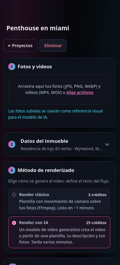El editor en el móvil: fotos, datos del inmueble y método de render